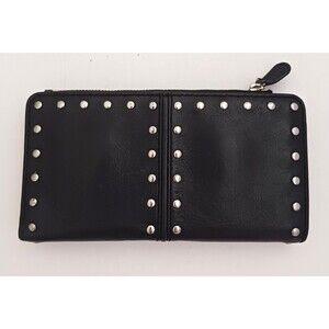 Vtg Y2K Michael Kors Astor Wallet Blk Leather Flat Silver Studs Bi Fold Zip 7X4
